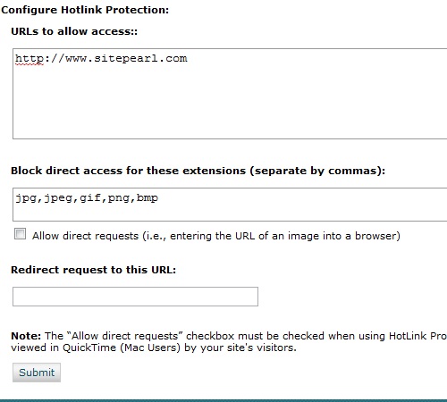 Updating your hotlink protection settings.